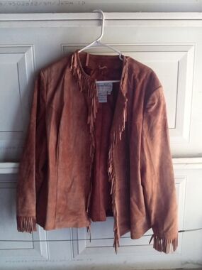 Pamela McCoy Tan Suede Fringe Leather Jacket